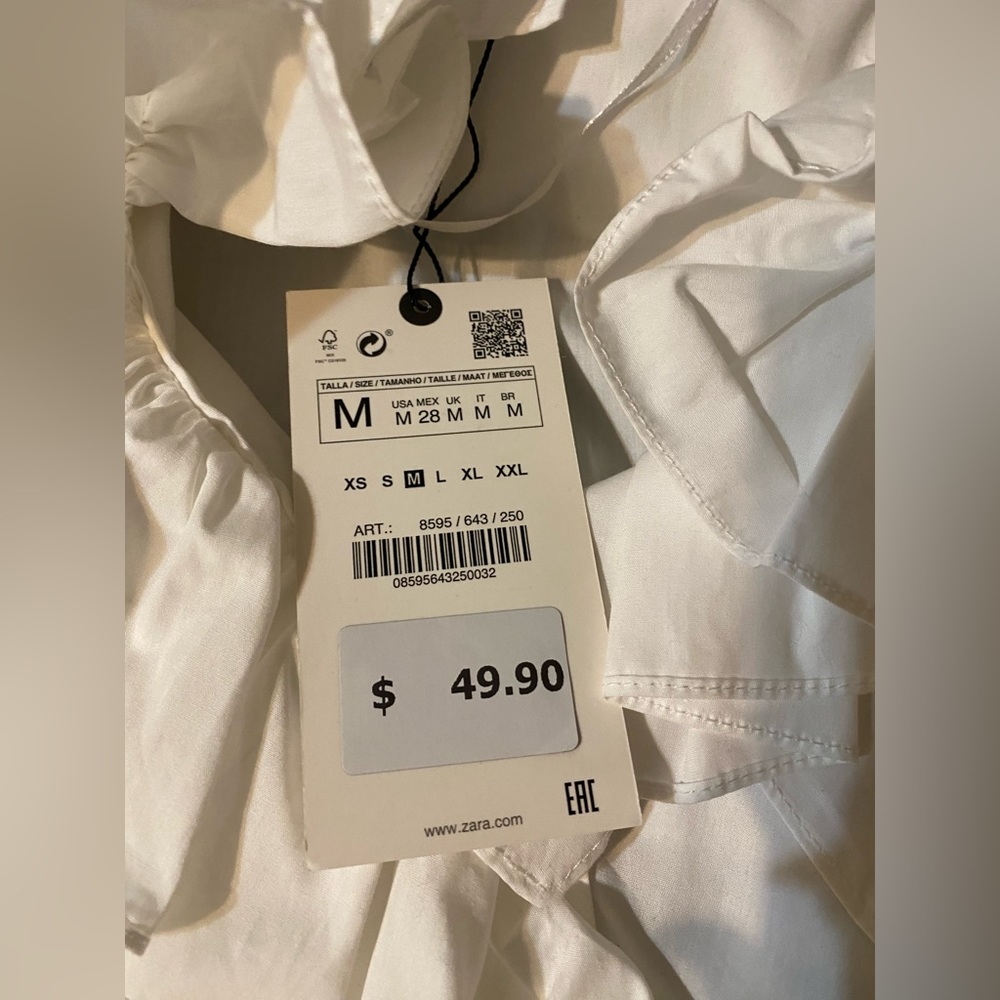Zara Ruffle Neck Button Down Shirt - Picture 2 of 3